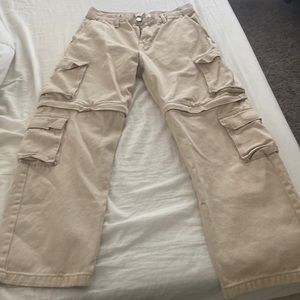 PacSun Baggy Cream Cargo Zip Off Jeans